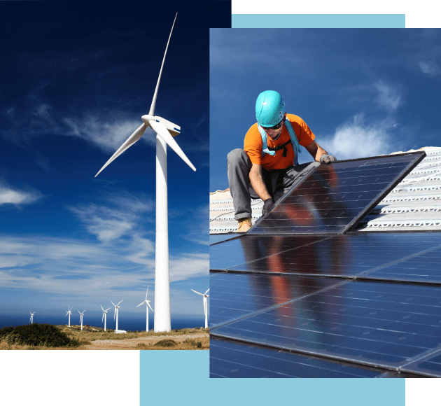 Napelem telepítése és szélenergia – megújuló energiás illusztráció